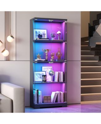 Glass Display Cabinet 4-Tier with RGB Light and Security Lock