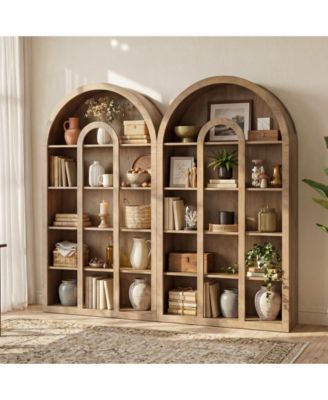 Set of 2 71 Inch Tall Bookshelf, 5-Tier Arched Bookcase with Open Shelves, Vintage Free-Standing Display Shelves