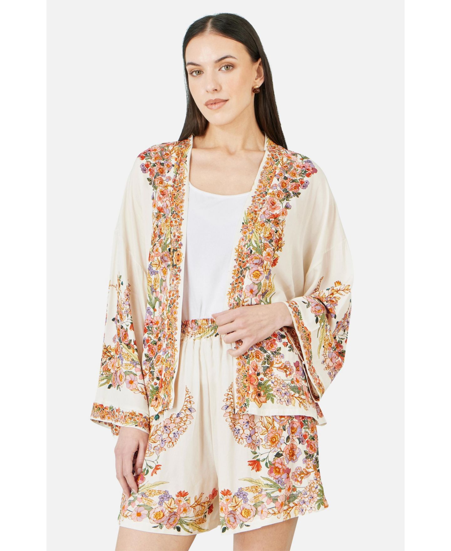 Женская куртка Yumi Viscose Floral Border Belted, цвет: Слоновая кость — фото 4