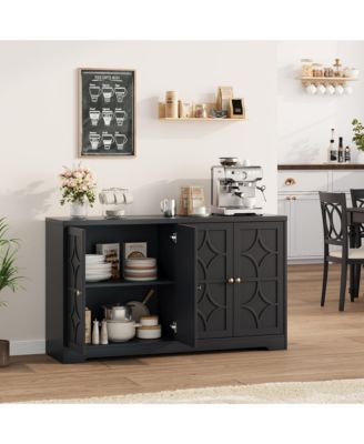 55 Inch Modern Sideboard Credenza, 4-Door Buffet Cabinet with Adjustable Shelves and Gold Handles for Kitchen, Living Room and Entryway