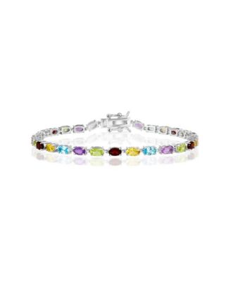 Sterling Silver, Oval Gem Tennis Bracelet