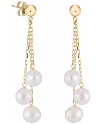 Cultured Freshwater Pearl (6-7mm) Dangle Earrings in 10k Yellow Gold