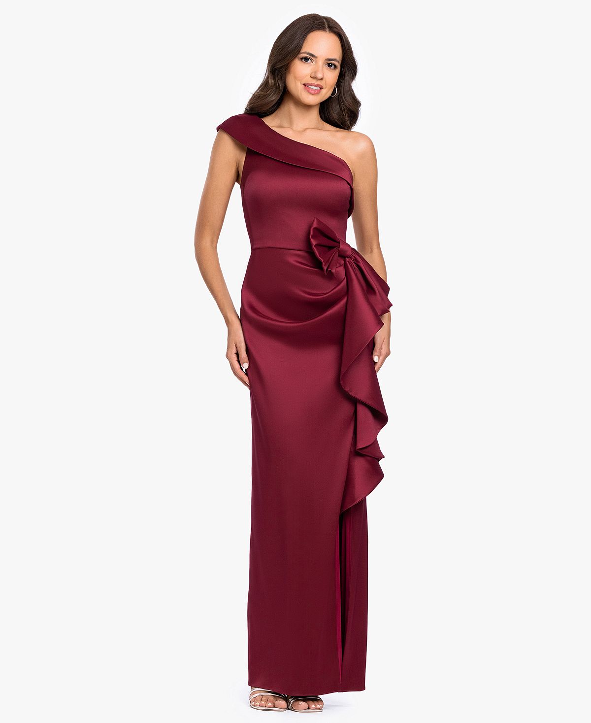 Betsy & Adam Women's Arcadia One-Shoulder Side Bow Ball Gown view 2 — MAYCSS fashion products