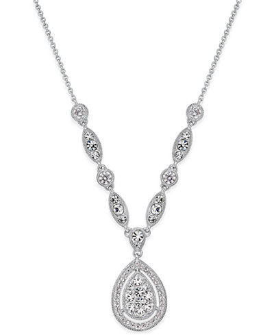 Danori Silver-Tone Teardrop Crystal Pendant Necklace, Only at Macy's