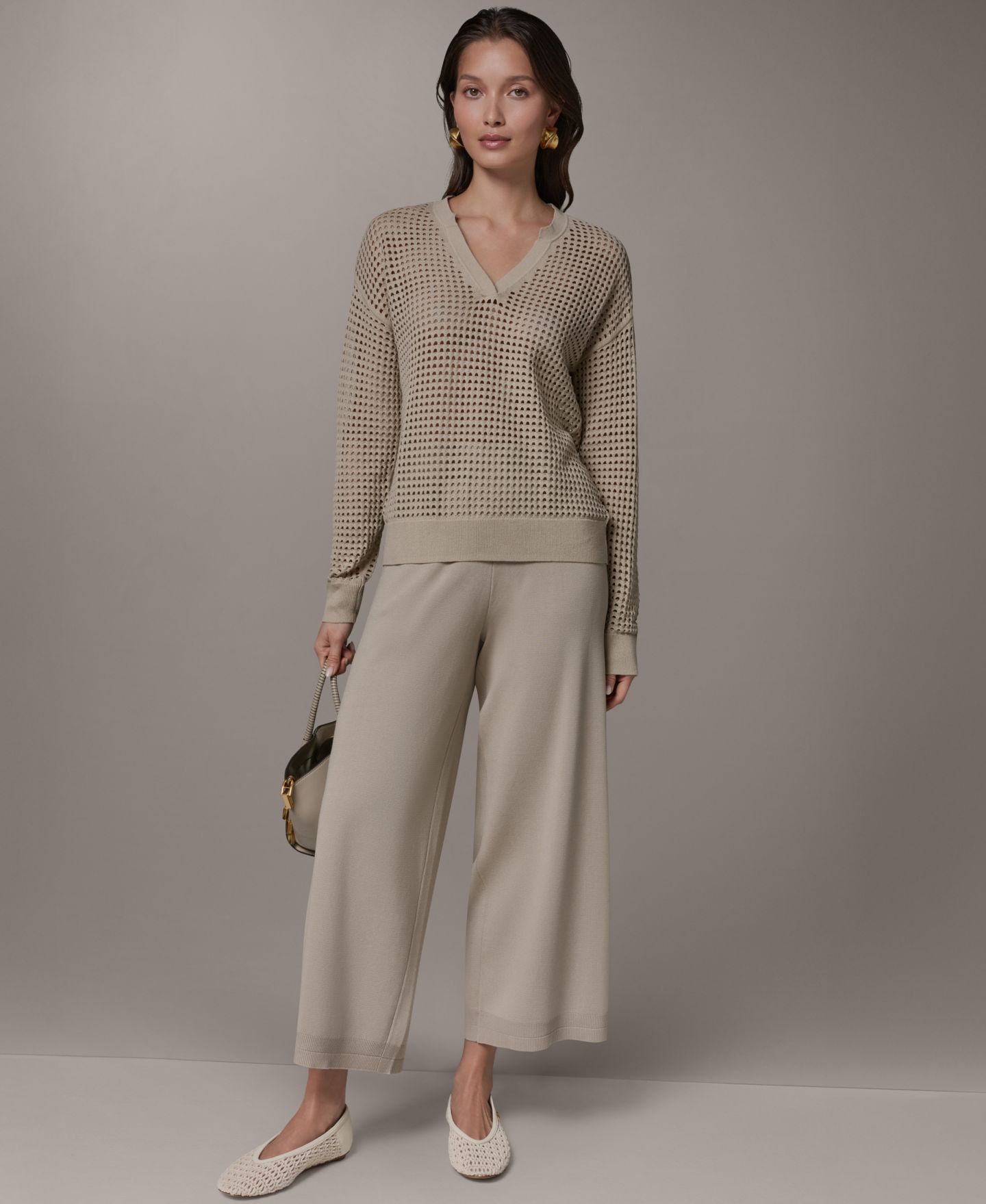 Женский свитер Donna Karan Weekend Long-Sleeve Pointelle, цвет: Песчаниковый — фото 7