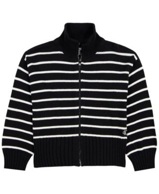 Girls' 7-16 Stripe Full-zip Cardigan Sweater 