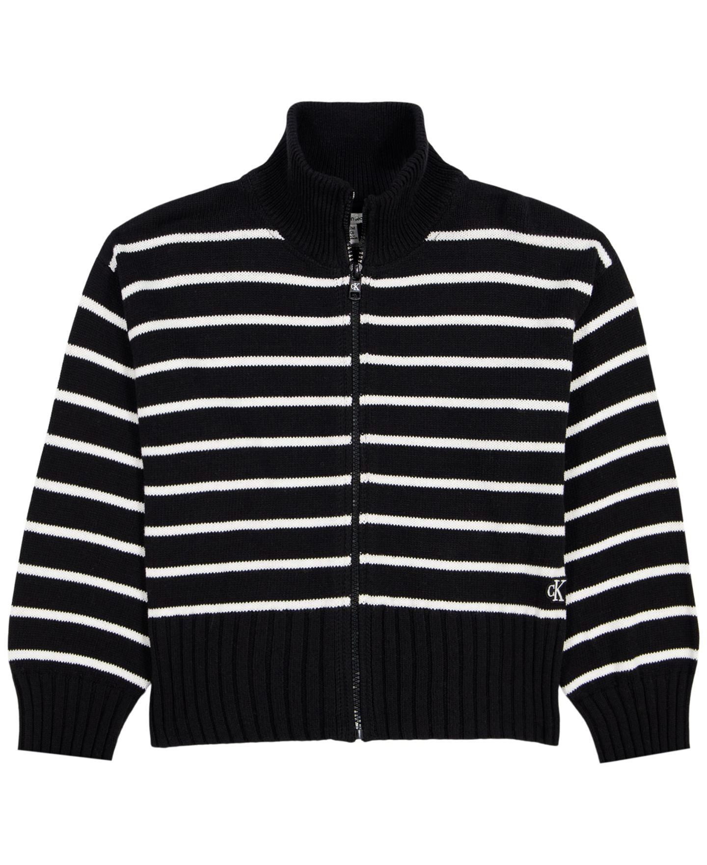 Кардиган Calvin Klein Stripe Full-Zip Cardigan Sweater для девочек, цвет: Чёрный — фото 1