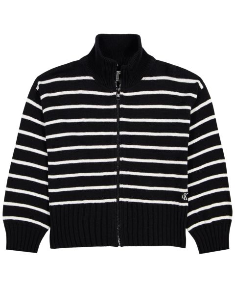 Кардиган Calvin Klein Stripe Full-Zip Cardigan Sweater для девочек, цвет: Чёрный
