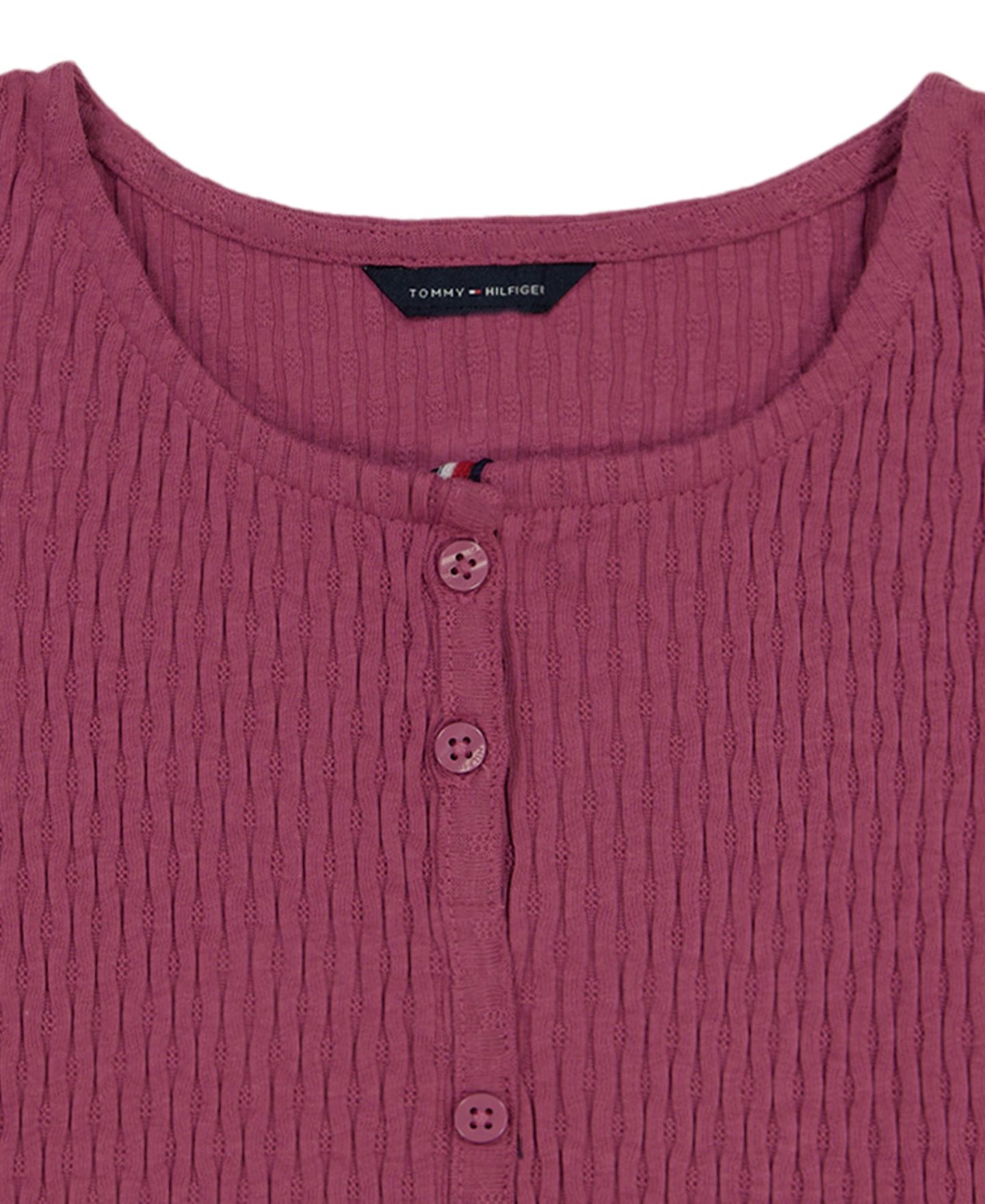 Топ Tommy Hilfiger Pointelle Rib Short-Sleeve для девочек, цвет: Ягодный — фото 3