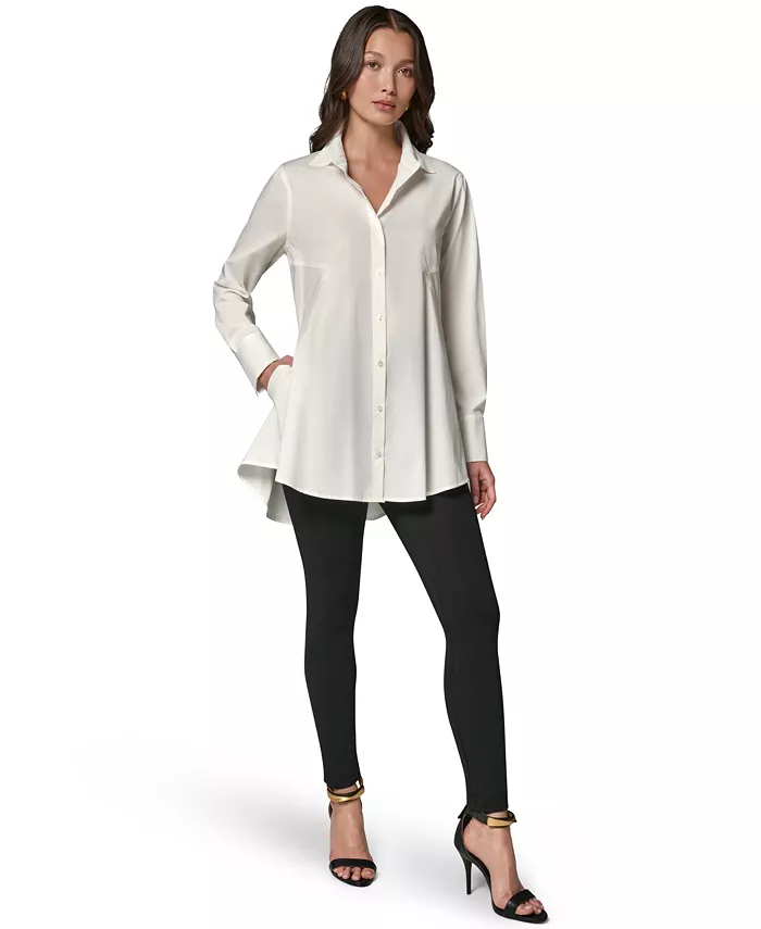 Women's A-Line Button-Down Poplin Tunic Top - thumbnail 2