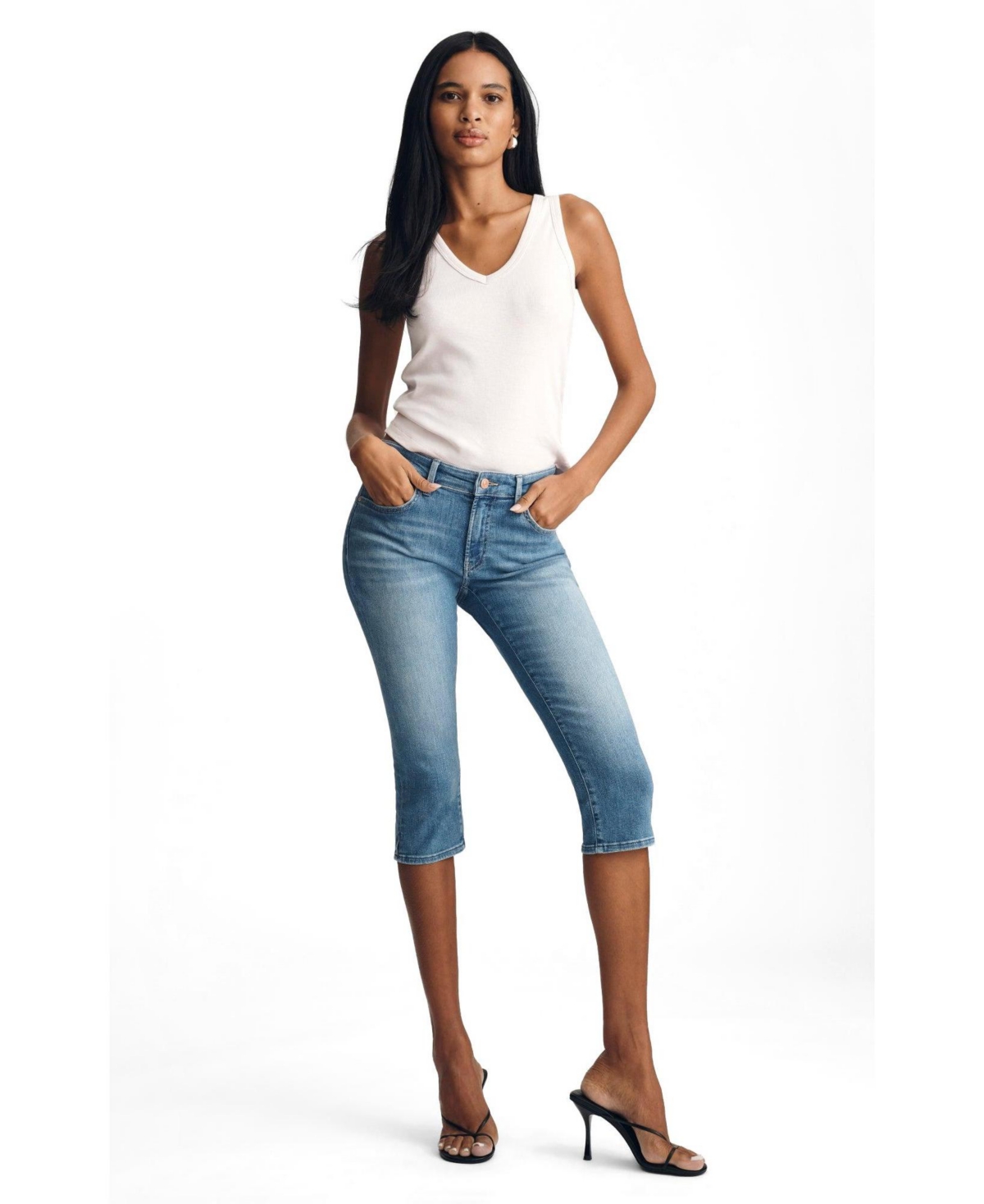 Mavi Jeans Women's Hilary Mid Rise Capri Blue Brushed Flex
