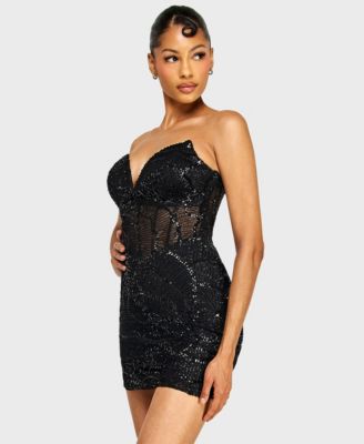 juniors sequined lace bustier bodycon dress Alex & Sophia Juniors' Strapless V-Neck Sequin Beaded - Black adjustable fit through the Bin-52018-14-SD2 Black Ribbed Bodycon Short Drawers:6 Drawers