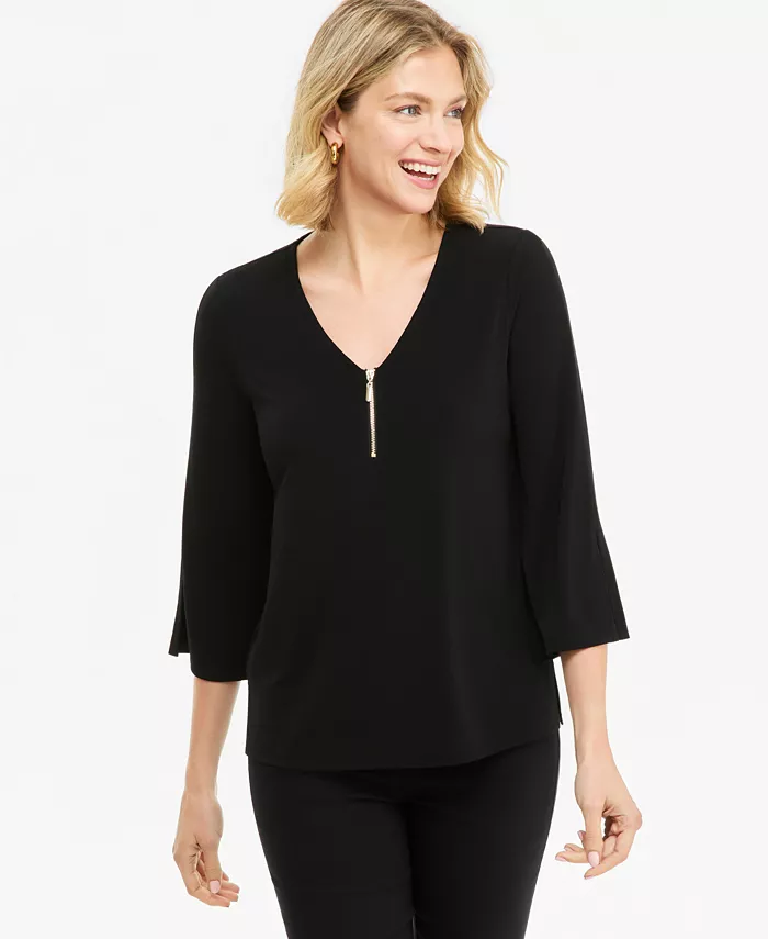 Women's Printed 3/4-Sleeve Zip-Front Top - thumbnail 9