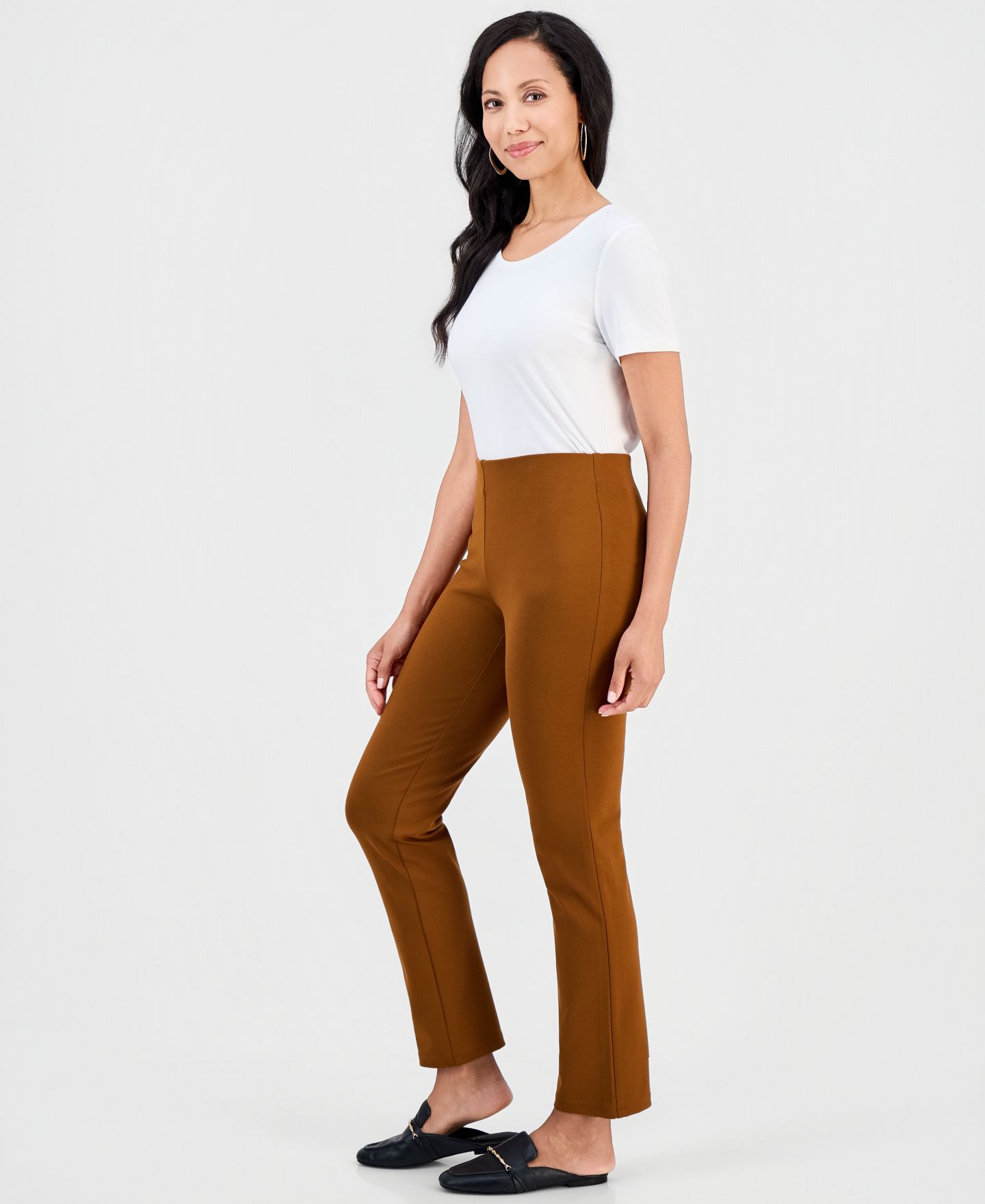 Женские брюки JM Collection Petite Pull-On Ponté-Knit, цвет: Коричный — фото 2