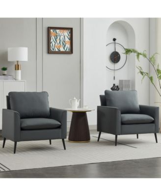 Leather Upholstered Sofa Chair Set of 2