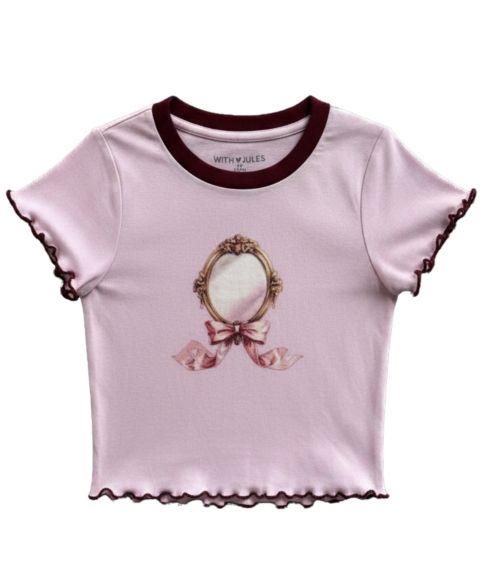 Футболка With Jules Mirror Graphic Crewneck Short-Sleeve T-Shirt для девочек, цвет: Светлый пастельный розовый