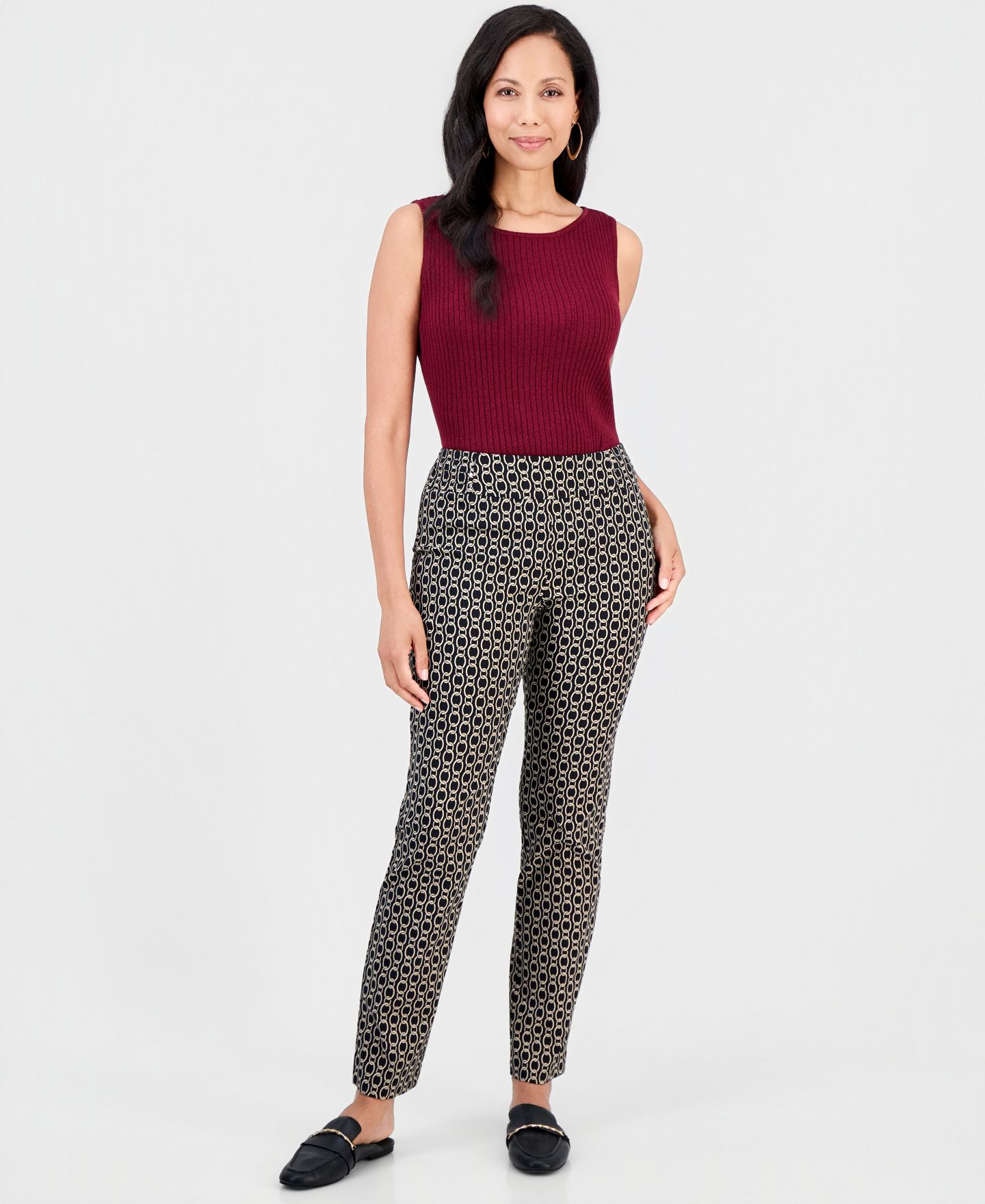 Женские брюки JM Collection Printed Pull-On Straight Leg, цвет: Глубокий чёрный — фото 1