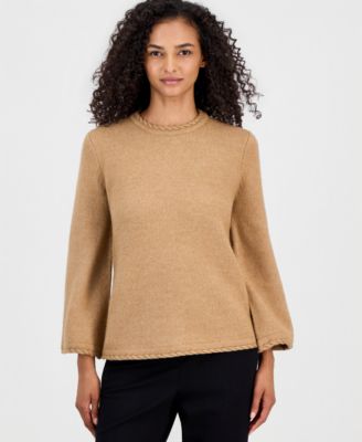 Women's Braided-Trim Long-Bell-Sleeve Sweater