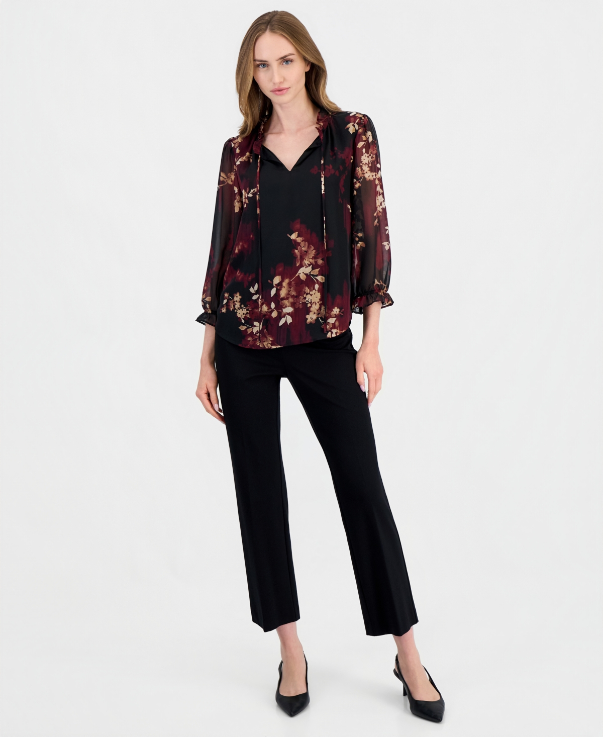 Anne Klein Petite Tulla Ruffle Long-Sleeve Blouse