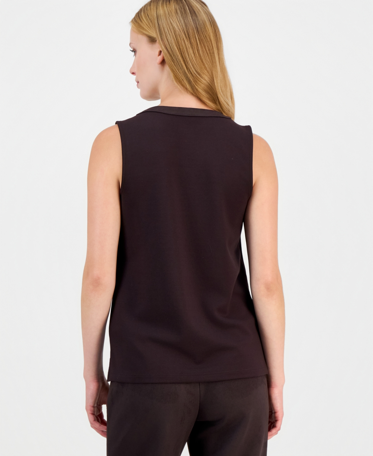 Anne Klein Petite Boat-Neck Sleeveless Knit-Shell Blouse