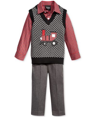 Nautica 3-Pc. Train Sweater Vest, Shirt & Pants Set, Baby Boys (0-24 months)