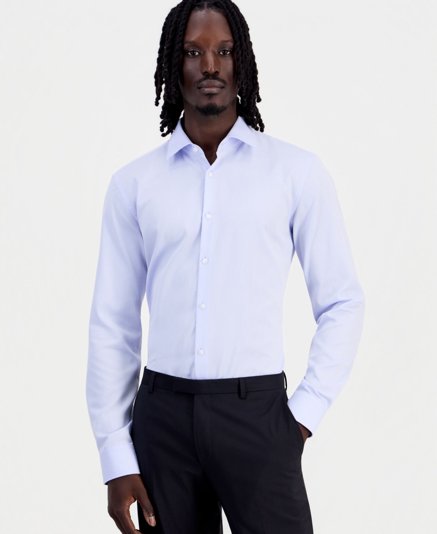 Мужская рубашка Hugo Boss HUGO by Kenno Slim-Fit Solid Dress Shirt, цвет: Светлый пастельный синий — фото 1