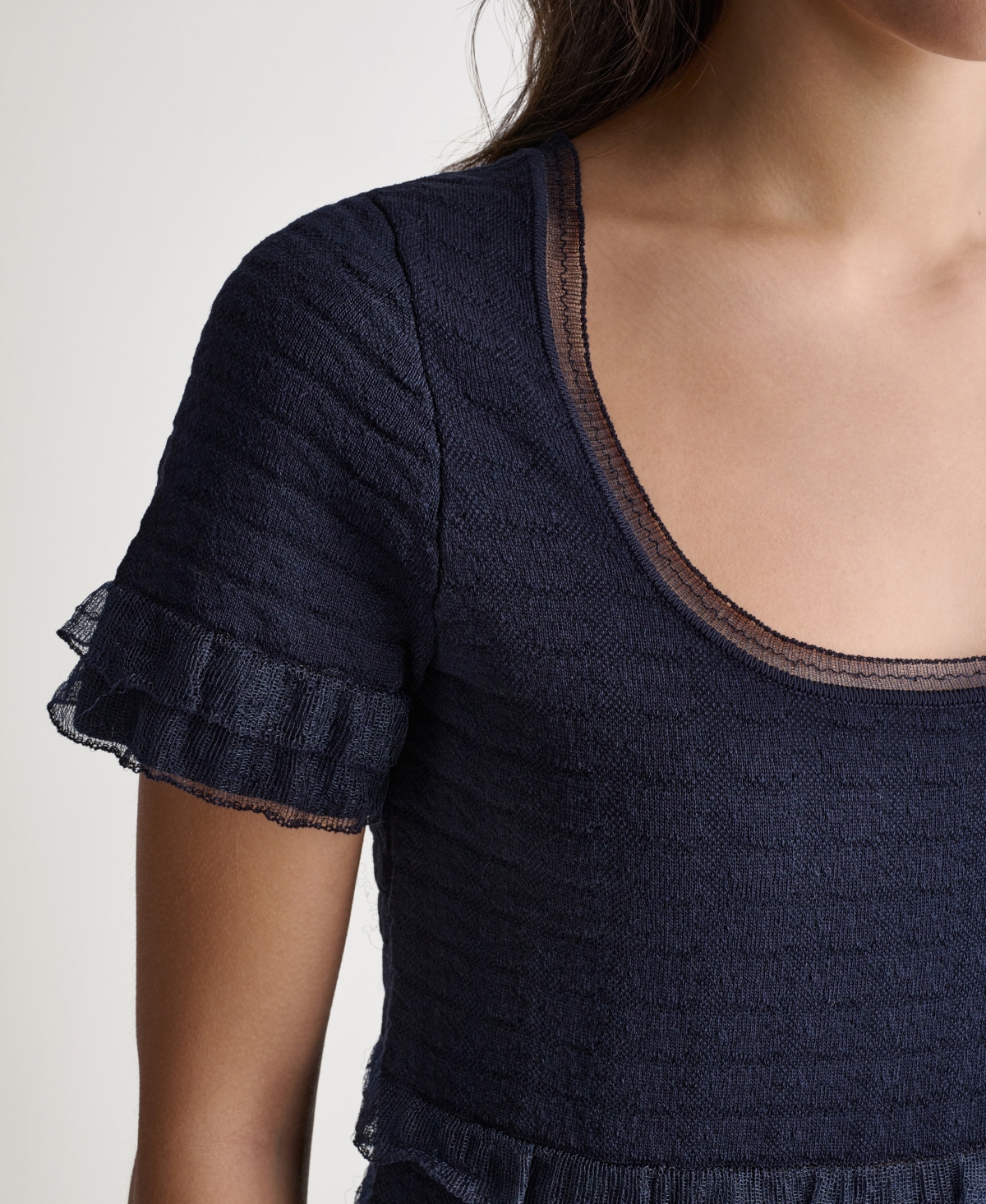 Bcbg Women's Pointelle Ruffle Short-Sleeve Sweater