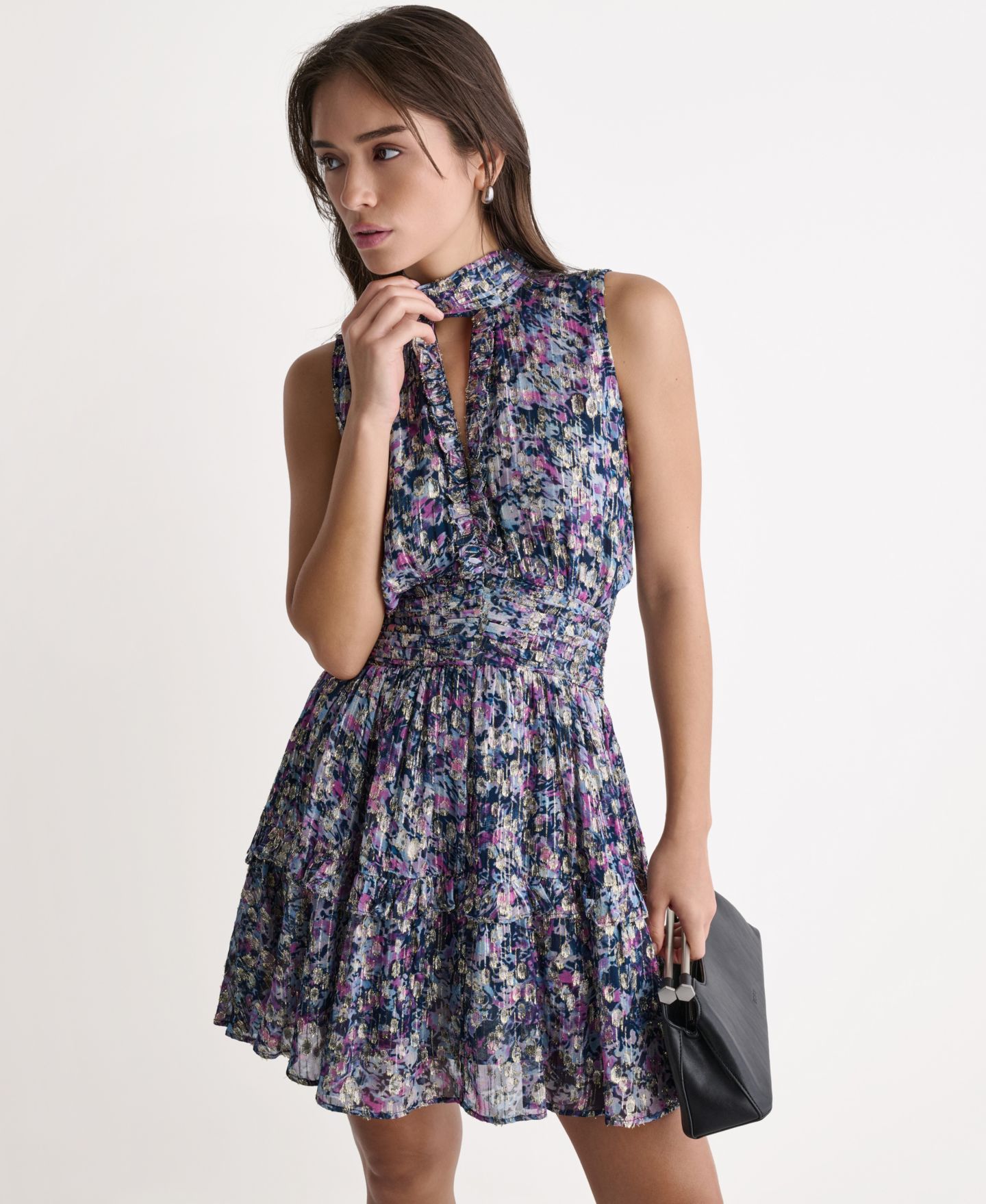 Женское платье BCBG Choker-Neck Sleeveless Dress, цвет: Глубокий морской — фото 4