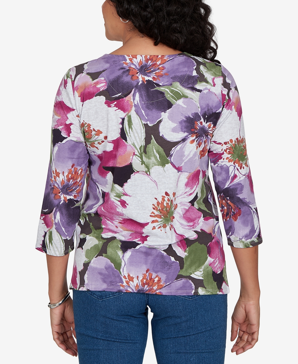 Alfred Dunner Petite Violet Blooms Knit Top