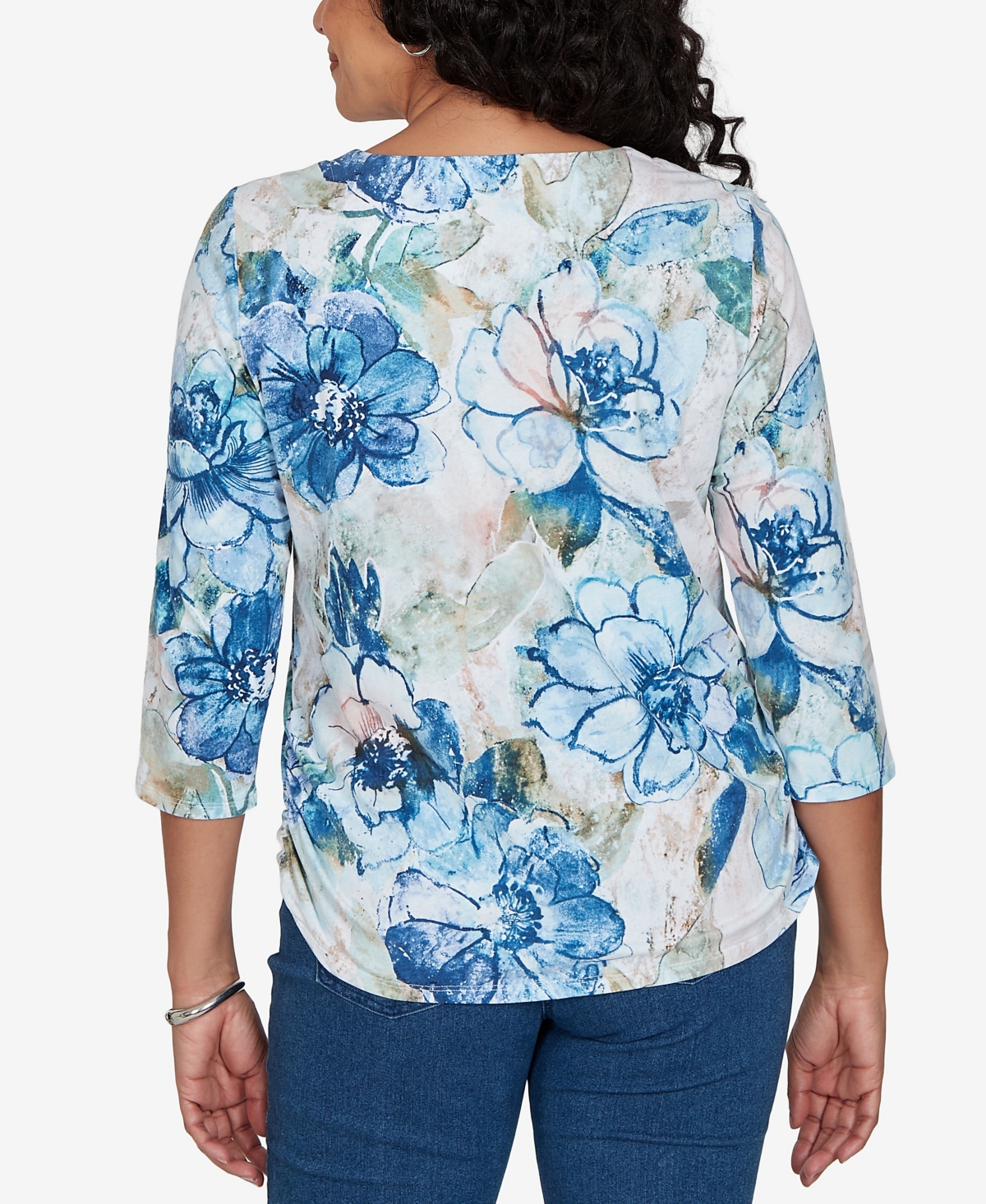 Alfred Dunner Petite Etched Florals Ruched Sides Top
