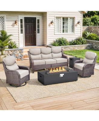 Patio Furniture Set with Fire Pit Table 43inch, 5-Piece Outdoor Furniture Conversation Set with 6-inch Cushions for Backyard, Garden, Deck