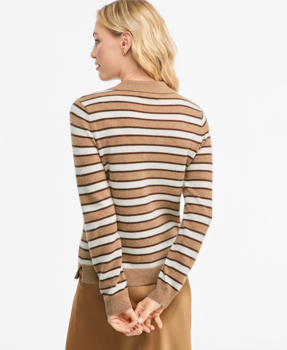 Charter Club Women's 100% Cashmere Striped Collared V-Neck Sweater, Macy's Exclusive
