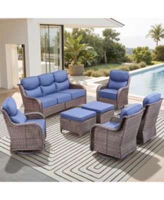 Outdoor Patio Furniture Set-7 Pieces All-Weather Wicker Furniture with Swivel Patio Chairs Outdoor Patio Conversation Sets