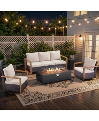 Fire Pit Table with 5 Seat Outdoor Sofa Set 50000 BTU Propane Gas Patio Furniture Sofa for Backyard, Garden