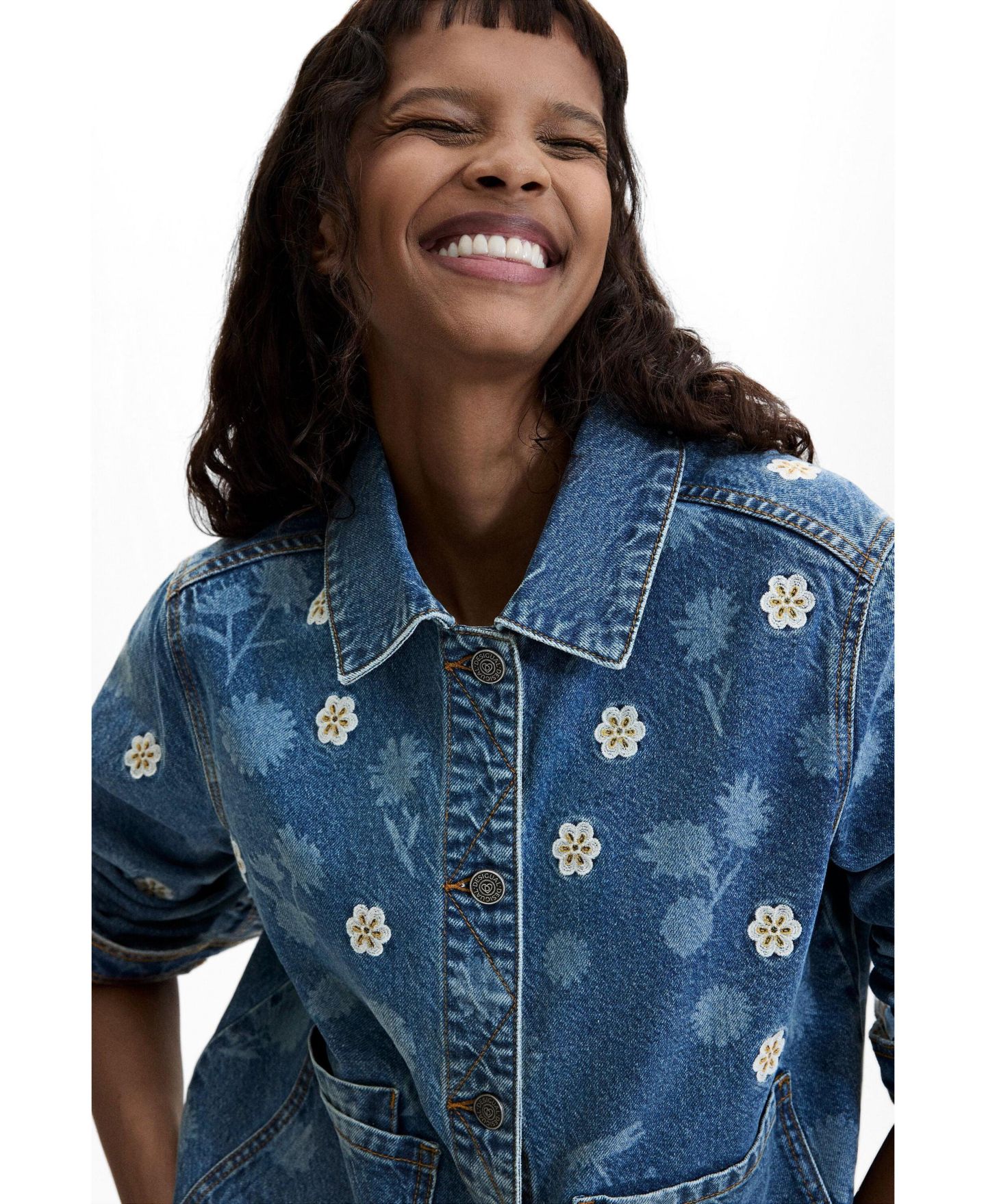 Женская куртка Desigual Denim jacket cotton, цвет: Средний синий — фото 3
