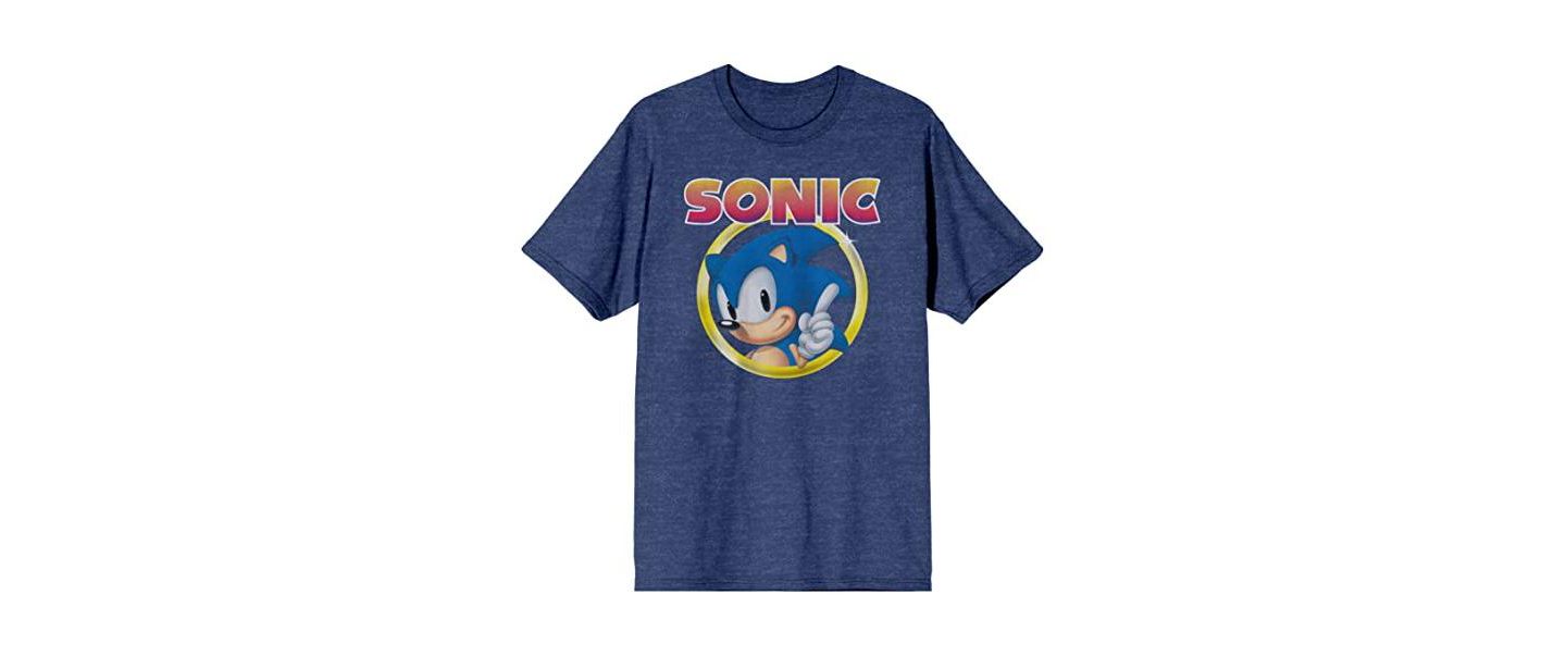 Мужской топ Sonic the Hedgehog Classic Character and Title Navy Blue Graphic, цвет: Синий — фото 5