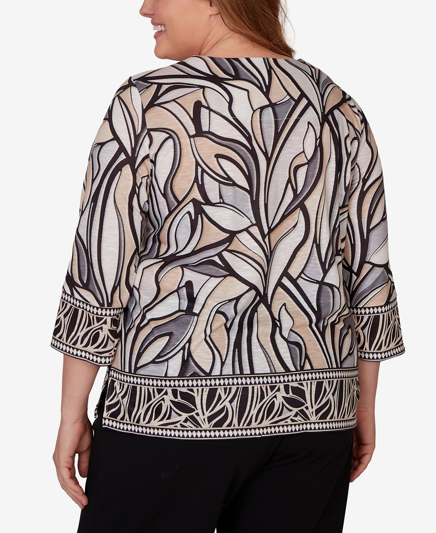 Женский топ Alfred Dunner Plus Size Stained Glass Border Trim, цвет: Рыжевато-коричневый / Чёрный — фото 5