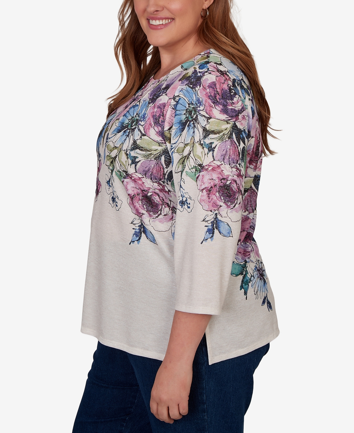 Alfred Dunner Plus Falling Roses Knit Top