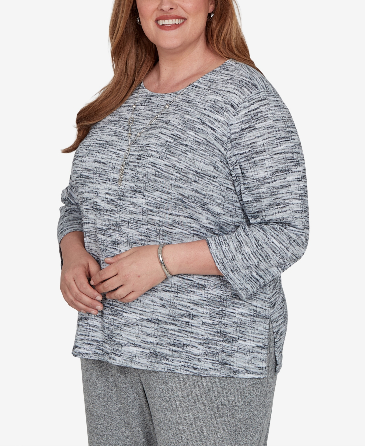 Alfred Dunner Plus Space Dye Top with Necklace