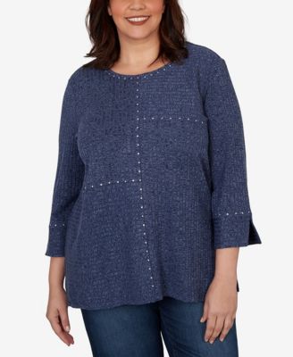 Plus Size Spliced Texture Metallic Studded Top