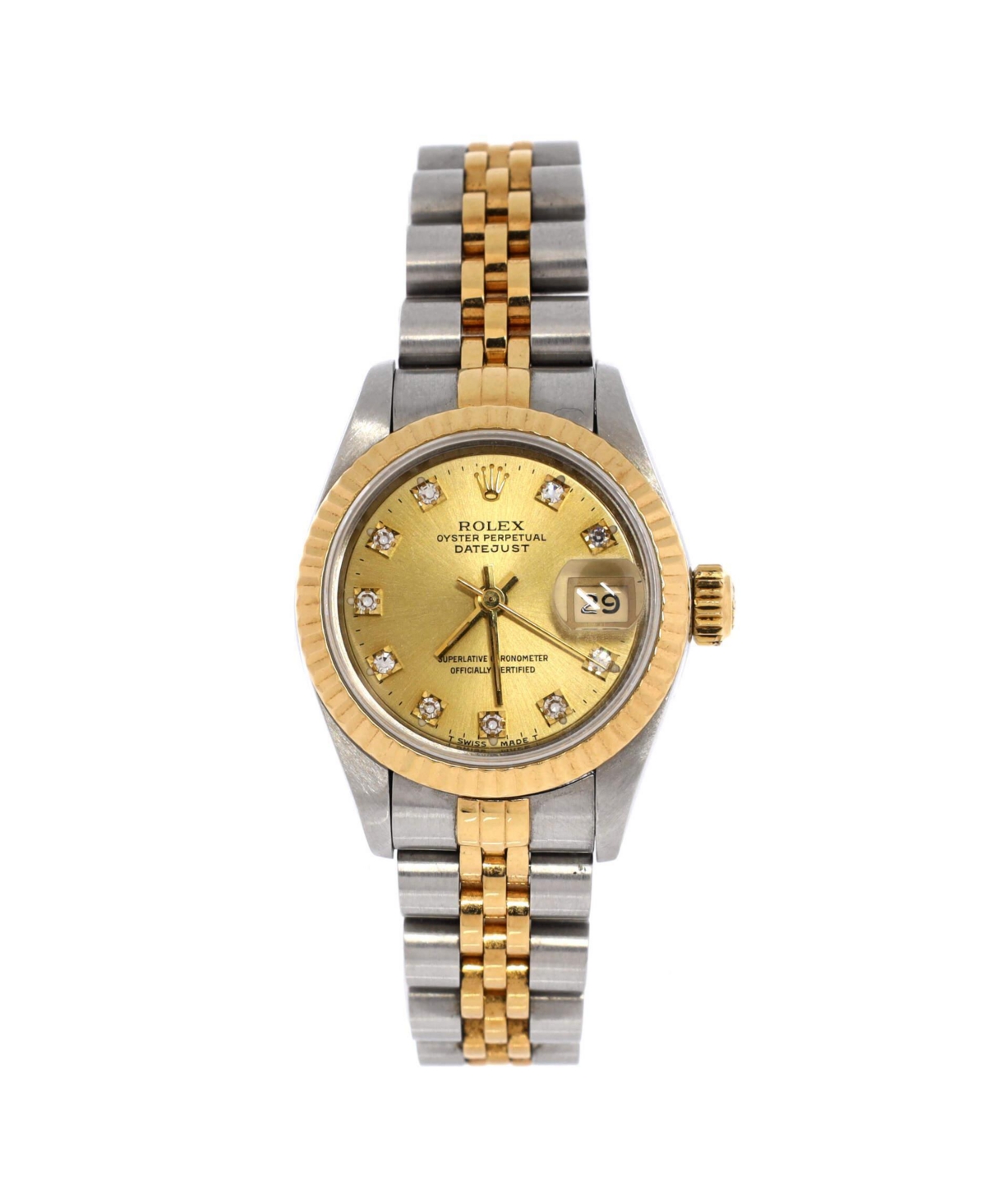 PreOwned Rolex Oyster Perpetual Datejust Automatic Watch in Stainless Steel and Gold with Diamond Markers 26mm  Dial color gold