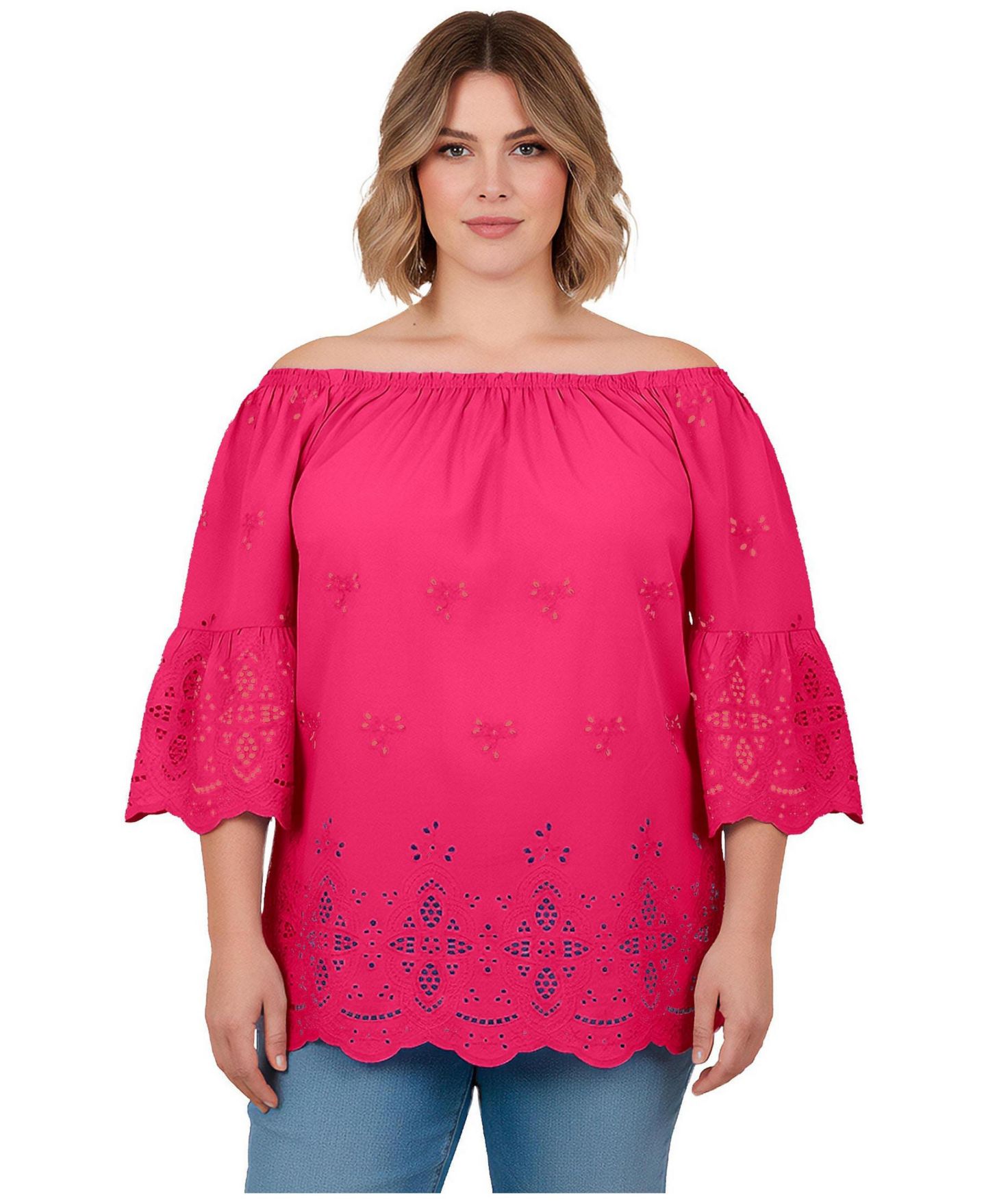 Женский топ Avenue Plus Size Convertible Eyelet Tunic, цвет: Розовый — фото 1