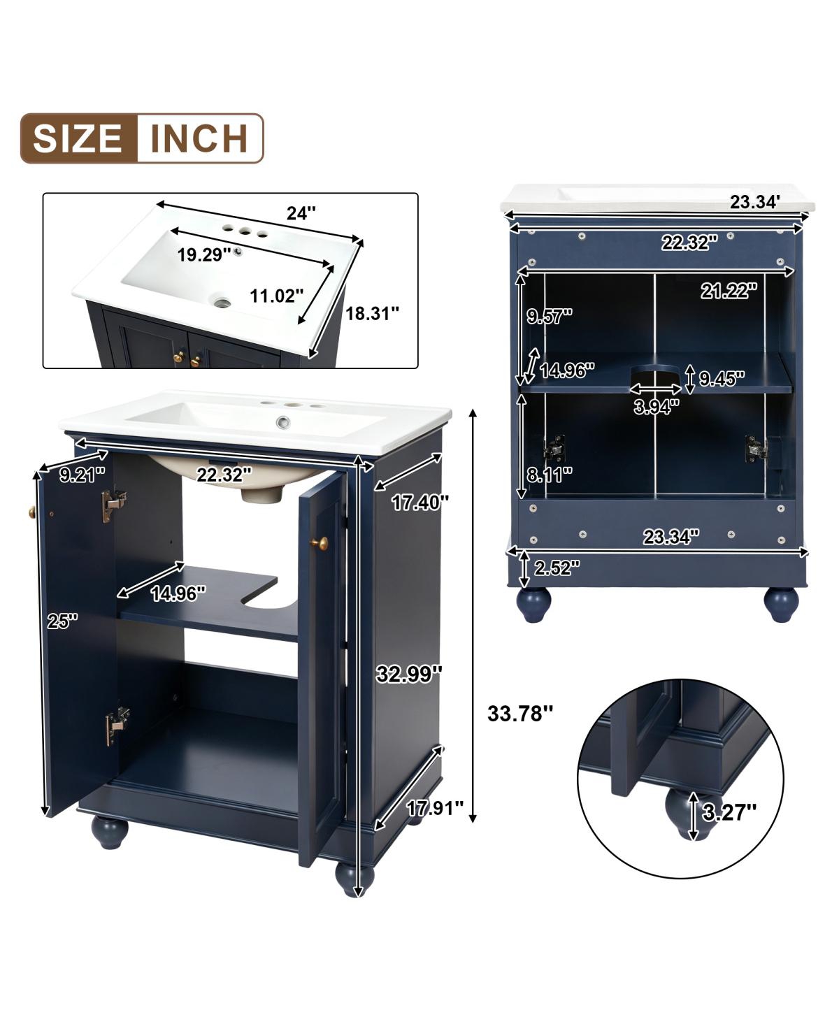 Sillysis 24 Inch Bathroom Vanity with Ceramic Sink, Soft Close Doors, Adjustable Shelf for Modern Bathrooms