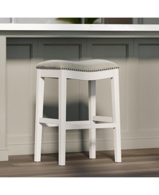 31 Inch High Bar Stool - Solid Wood Frame with PU Leather Seat Barstool