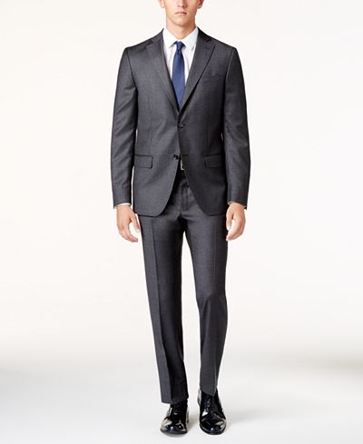 DKNY Men's Charcoal Flannel Slim-Fit Suit