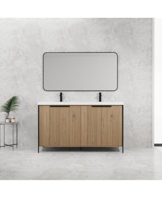 59 Inch Double Sink Bathroom Vanity with Resin Top, Soft Close Doors, Adjustable Shelf, Plywood Cabinet for Modern Bathrooms
