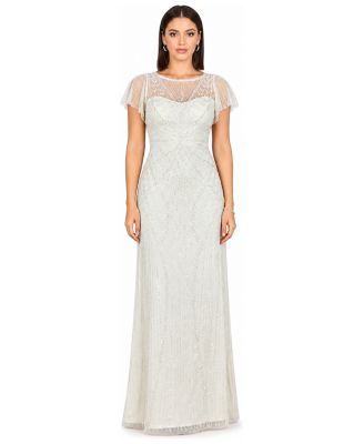 Women's Beaded Faux-Wrap V-Neck Bridal Gown