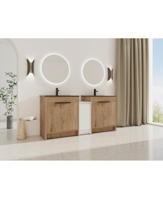 72 Inch Freestanding Double Bathroom Vanity Set with Ceramic Sinks, Plywood Cabinets, Center Storage for Modern Bathrooms