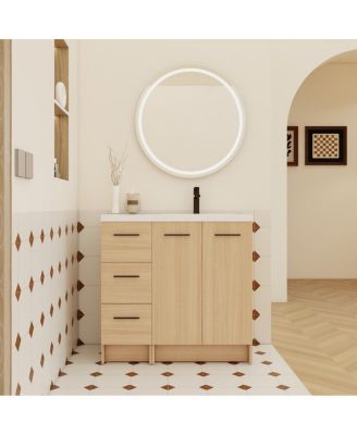 36 Inch Freestanding Bathroom Vanity with 3 Drawer Cabinet, Integrated Resin Sink, Soft-Close Doors and Adjustable Storage
