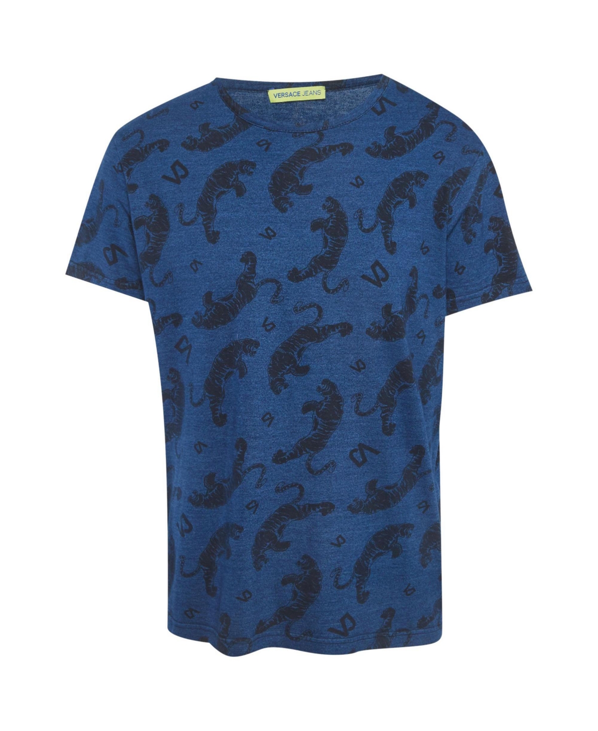 Pre-Owned Versace Men's Tiger Print Jersey Crew Neck T-Shirt
